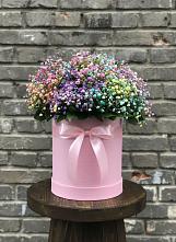 Цветочная композиция из Гипсофила и Розы в шляпной коробке в Рощино Ставропольского края
