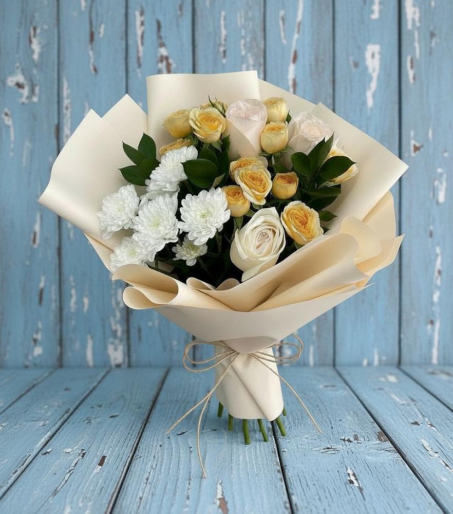 Букет цветов из: Розы и Хризантемы в Рощино Ставропольского края