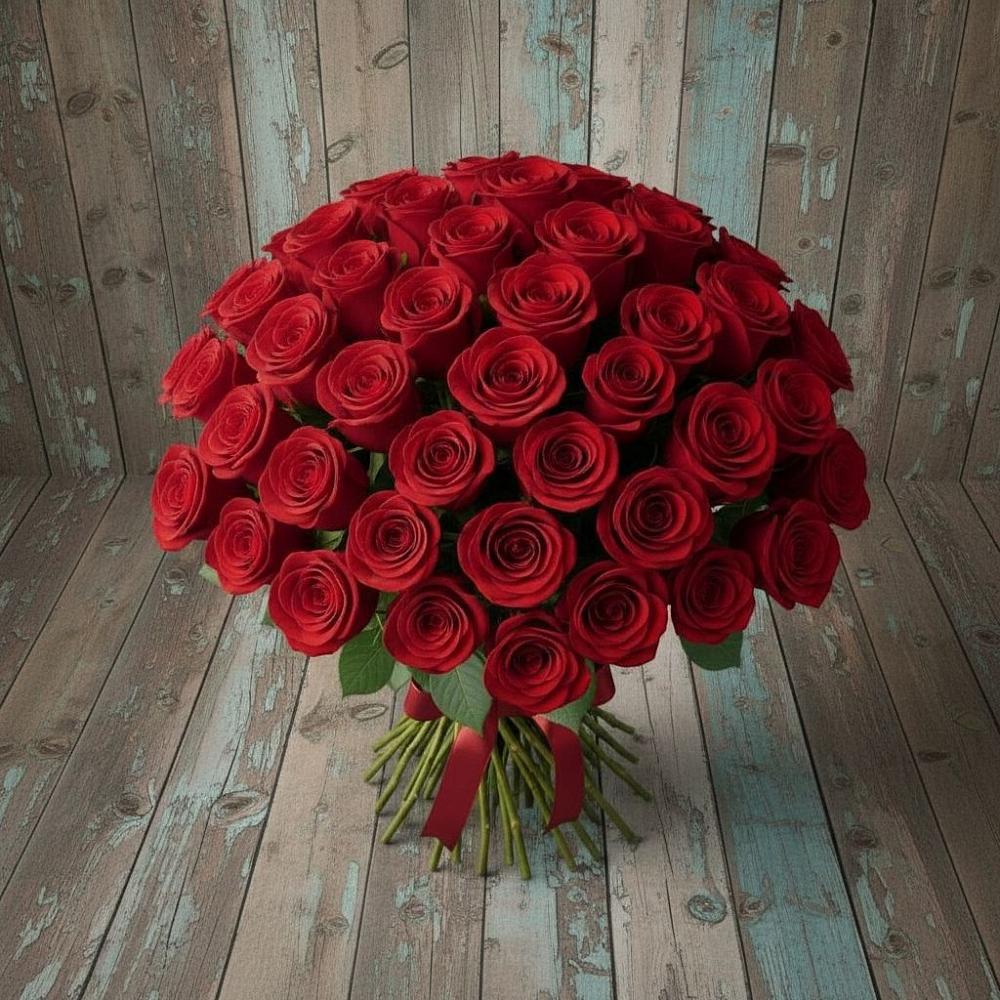 Букет 55 Красных роз Фридом в Рощино Ставропольского края