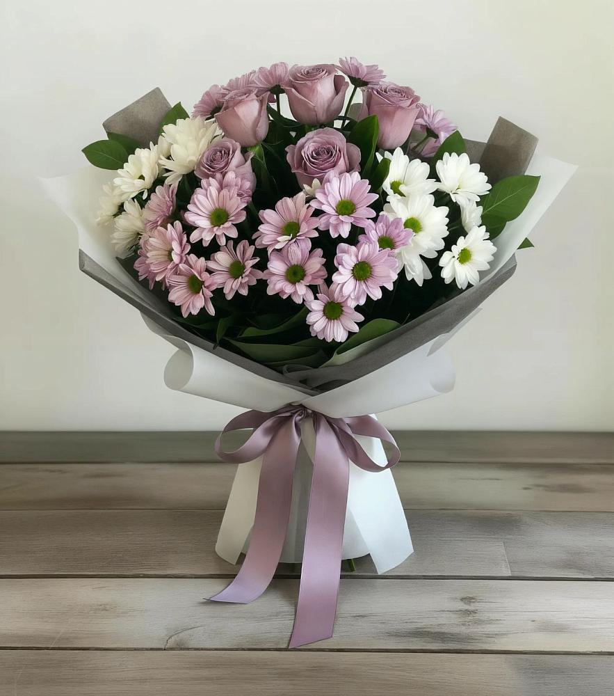 Букет цветов из: Хризантемы и Розы в Рощино Ставропольского края