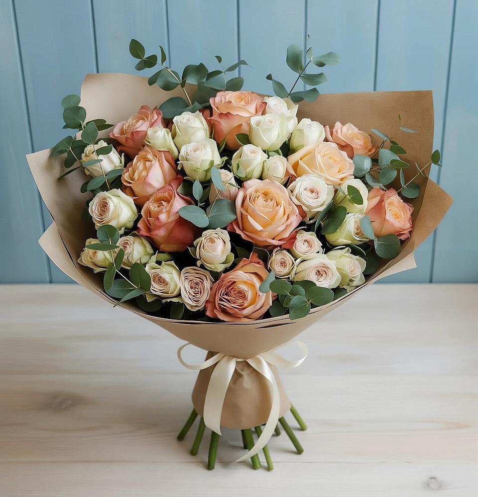 Букет цветов из: Альстромерии и Розы в Рощино Ставропольского края