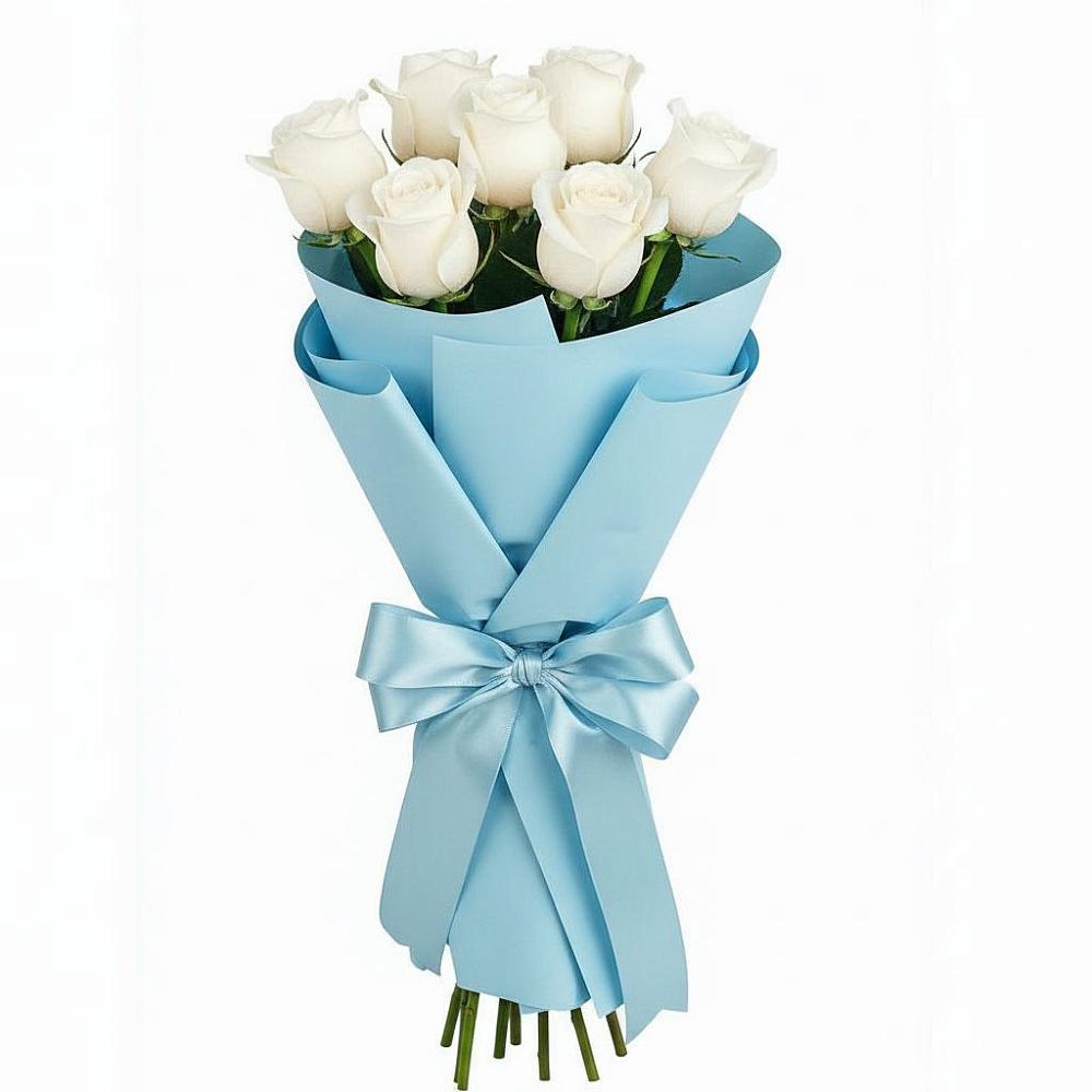 Букет 7 белых роз Проуд в Рощино Ставропольского края