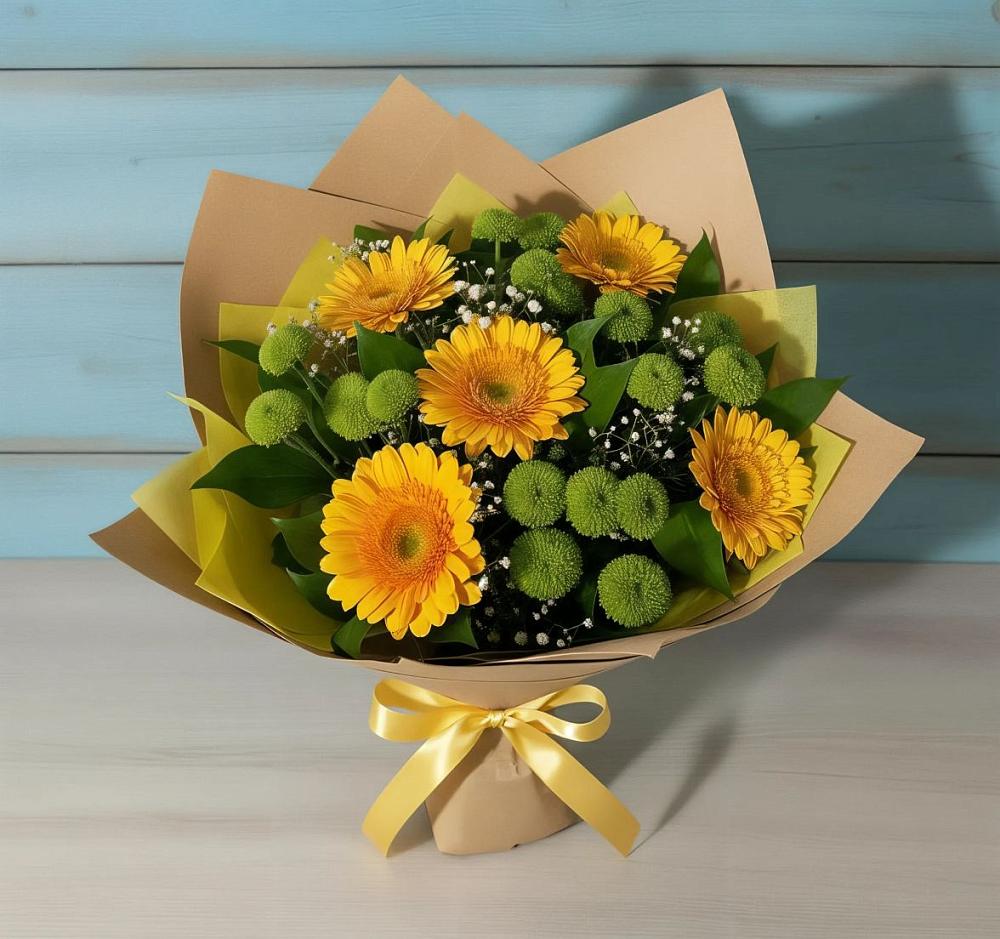 Букет цветов из: Герберы и Хризантемы в Рощино Ставропольского края