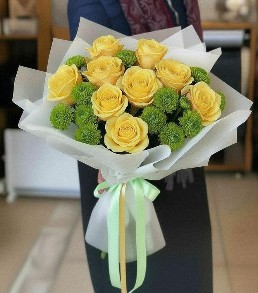 Букет цветов из: Хризантемы и Розы в Рощино Ставропольского края