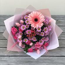 Букет цветов из:  Розы, Герберы и Хризантемы #REPLACE_PRED# Рощино Ставропольского края