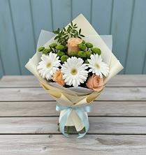 Букет цветов из:  Герберы, Розы и Хризантемы в Рощино Ставропольского края