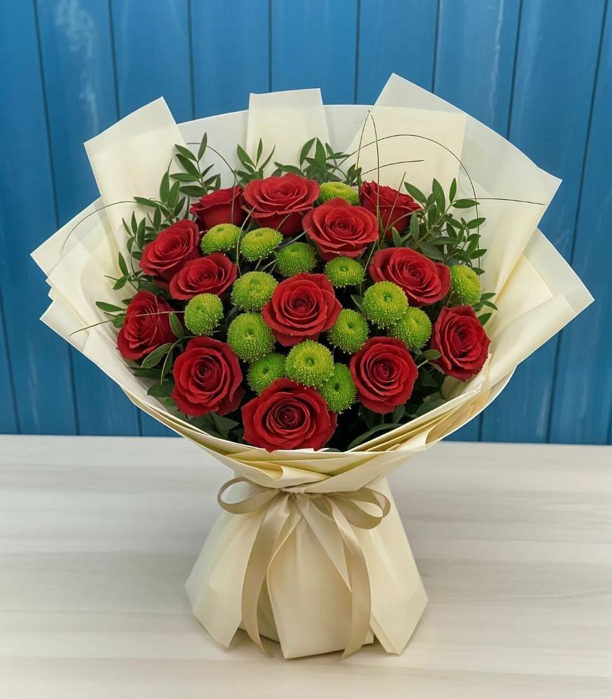 Букет цветов из: Розы и Хризантемы в Рощино Ставропольского края