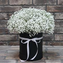 Цветочная композиция из Гипсофила в шляпной коробке в Рощино Ставропольского края